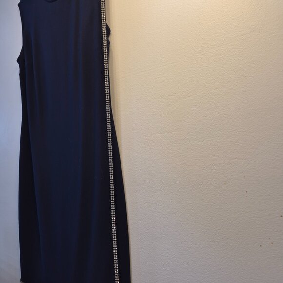 Joseph Ribkoff navy blue dress with diamante crystal trim running at the front. - Picture 4 of 5